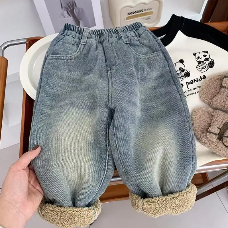 Children's Fleece-lined Jeans Winter Fashion Extra Thick