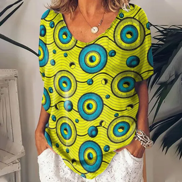 Europe And America Cross Border 3D Printed T shirt Loose V neck Pullover Short Sleeve Top For Women Jl22081511 - Shop at LoveMi