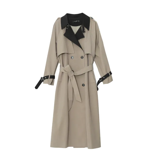 Retro Commuter Style Mid Length Colorblock Loose Coat Mocha Coffee - Shop at LoveMi