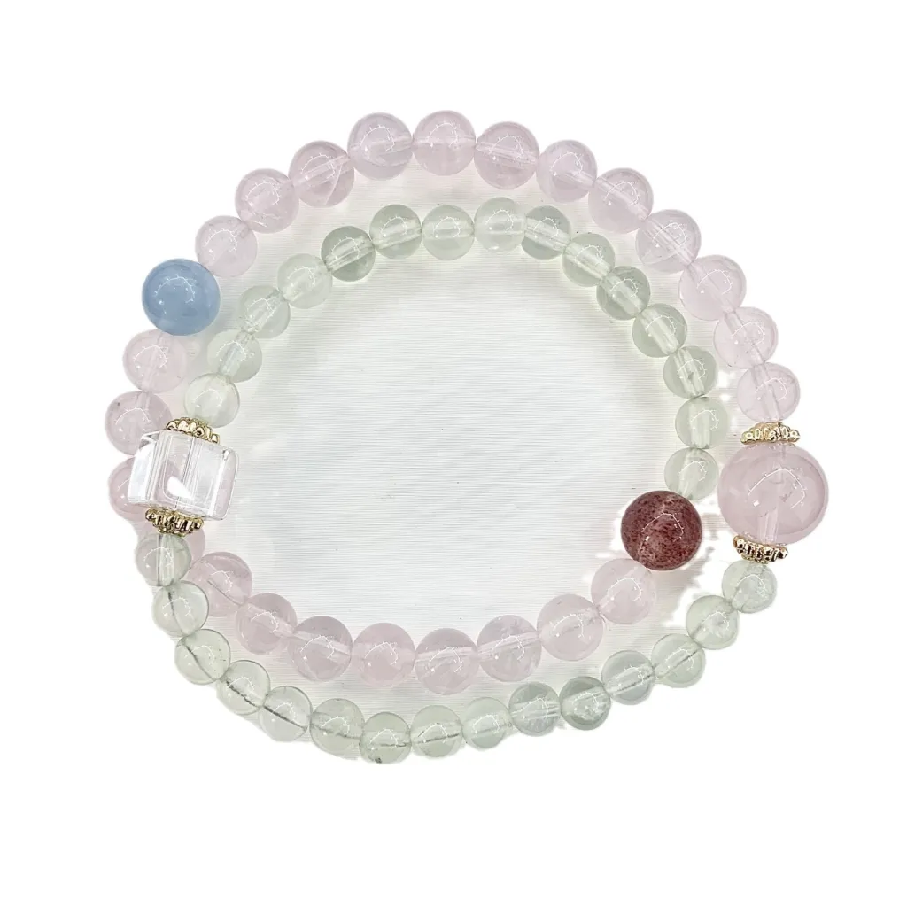Prehnite Strawberry Crystal Horse Powder DIY Multi-circle Design Bracelet - A149 Bracelet