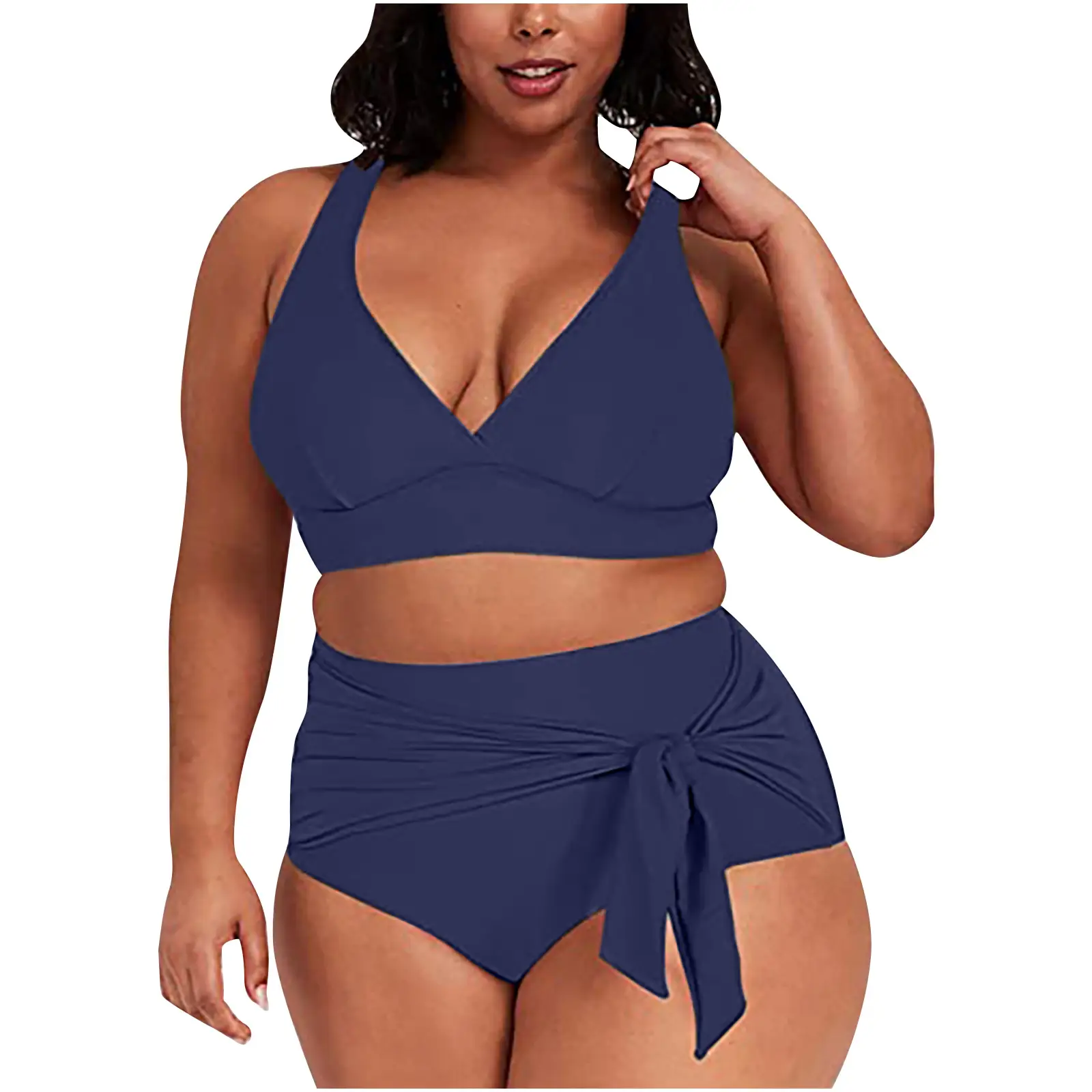 Solid Color Split Sexy Plus Size Fashion Swimsuit