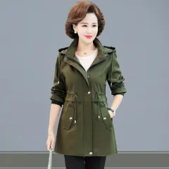 Spring And Autumn Fashionable Jacket Mid-length Trench Coat - Green - View 1