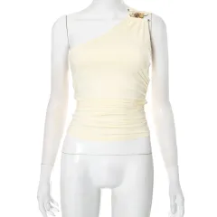 Women's One-shoulder Cropped Tank Top Top - Yellow - View 1