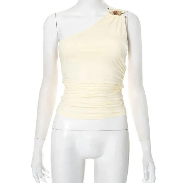 Women's One shoulder Cropped Tank Top Top Yellow - Shop at LoveMi