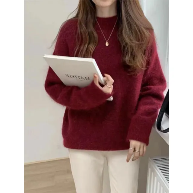 Women's Long sleeved Sweater Pullover Red - Shop at LoveMi