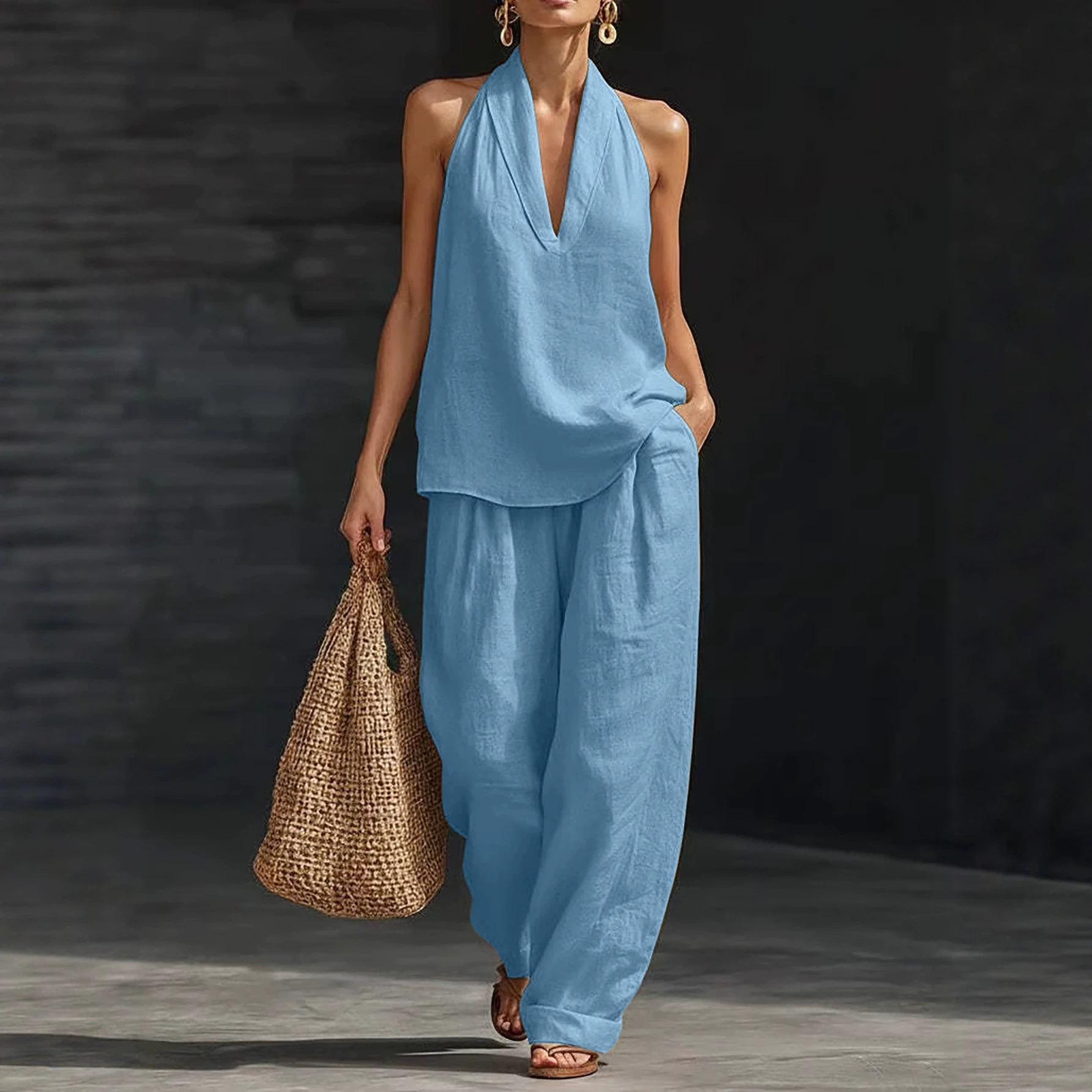 Womens Casual Relaxed-fit Off-shoulder Set — foto 9