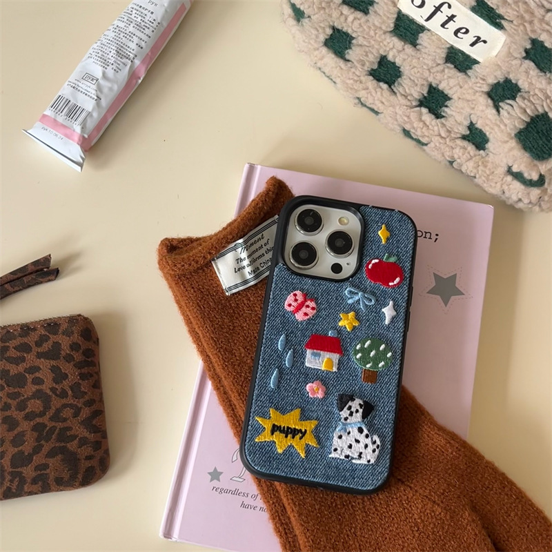 Embroidered Denim Dalmatian Dog Design Suitable For 16 Pro Max