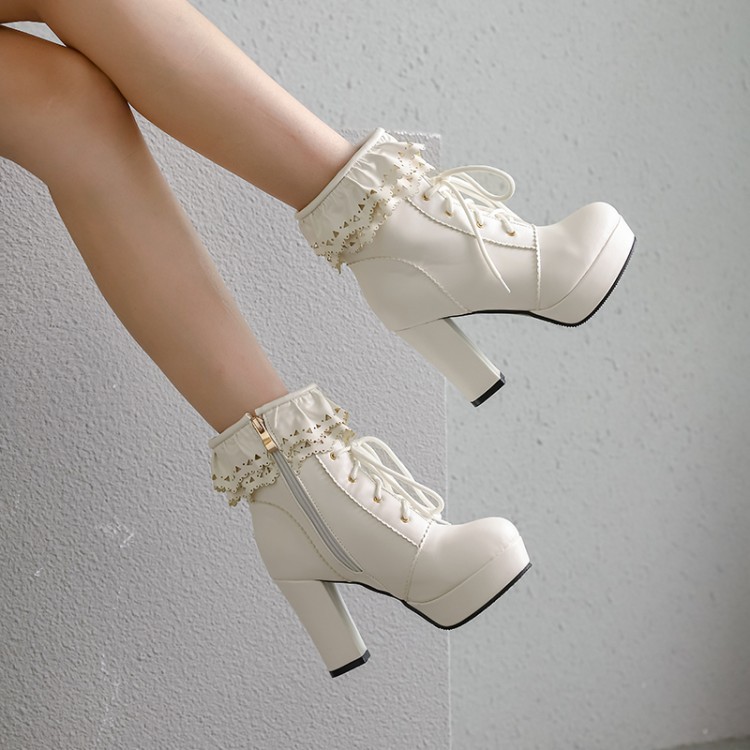 Title 40, Autumn and Winter Lace Up Womens Thick Heel Fa...