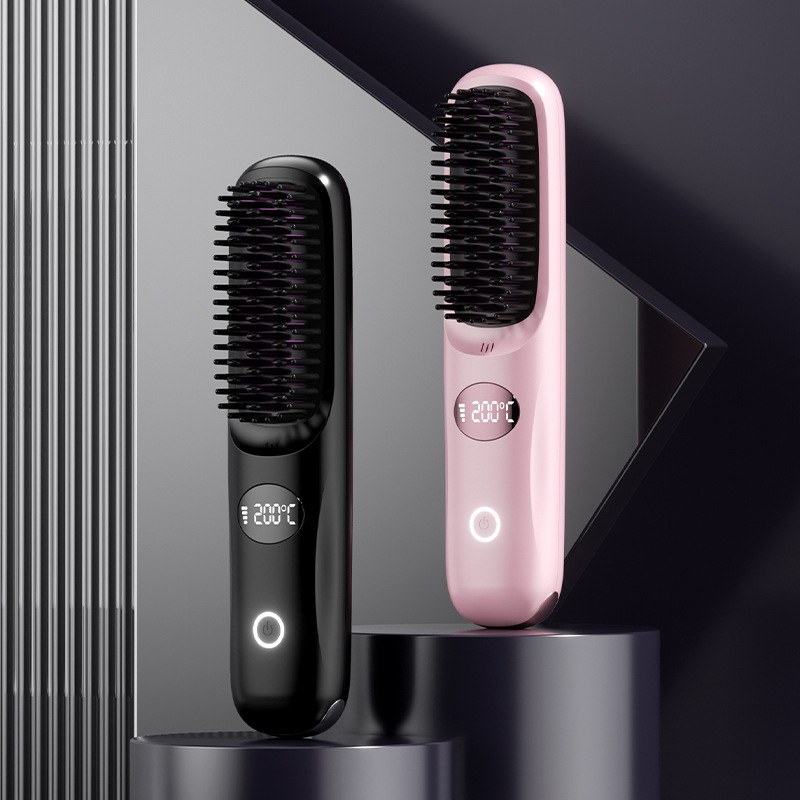 LCD USB Charging Ceramic Heating Comb Straight Hair