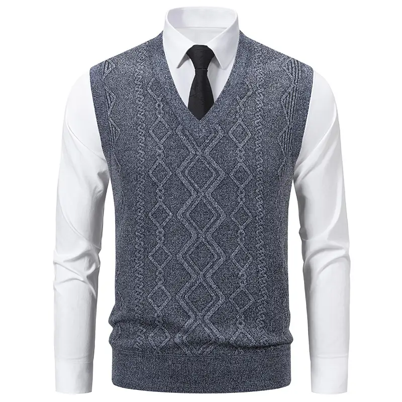 Men's V-Neck Slim-Fit Jacquard Pullover Vest