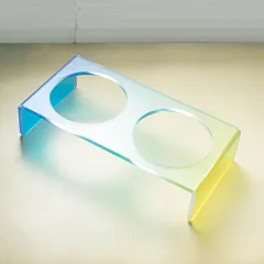 Cat Bowl Rack Acrylic Dog Bowl Anti-tumble - Double Yellow To Blue - View 1