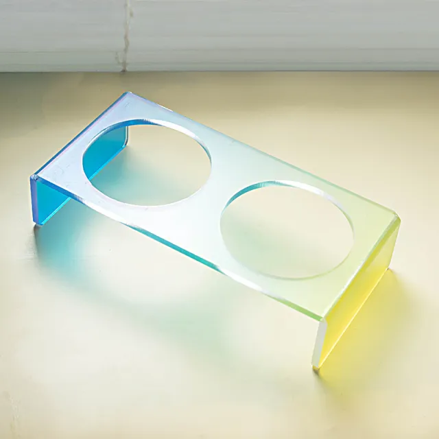 Cat Bowl Rack Acrylic Dog Bowl Anti tumble Double Yellow To Blue - Shop at LoveMi