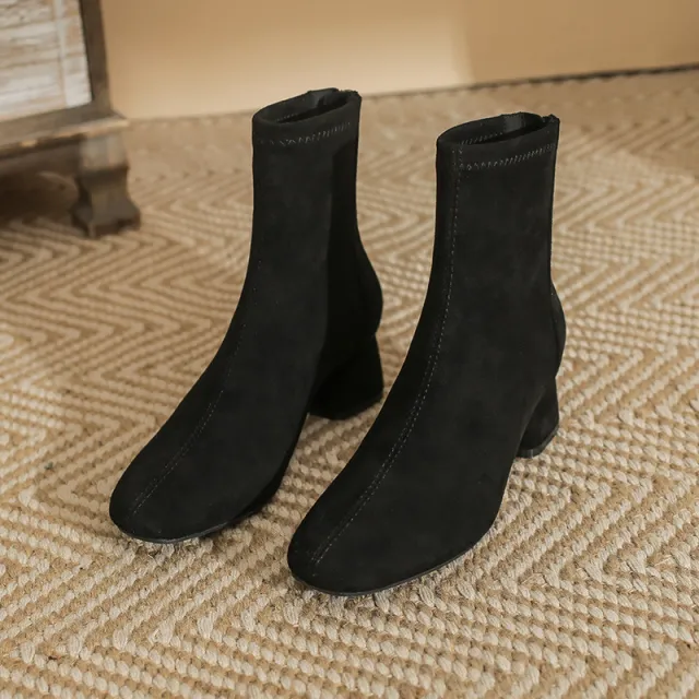 Ankle Boots Skinny Suede High Chunky Heel High Heel Ankle Boots Black - Shop at LoveMi