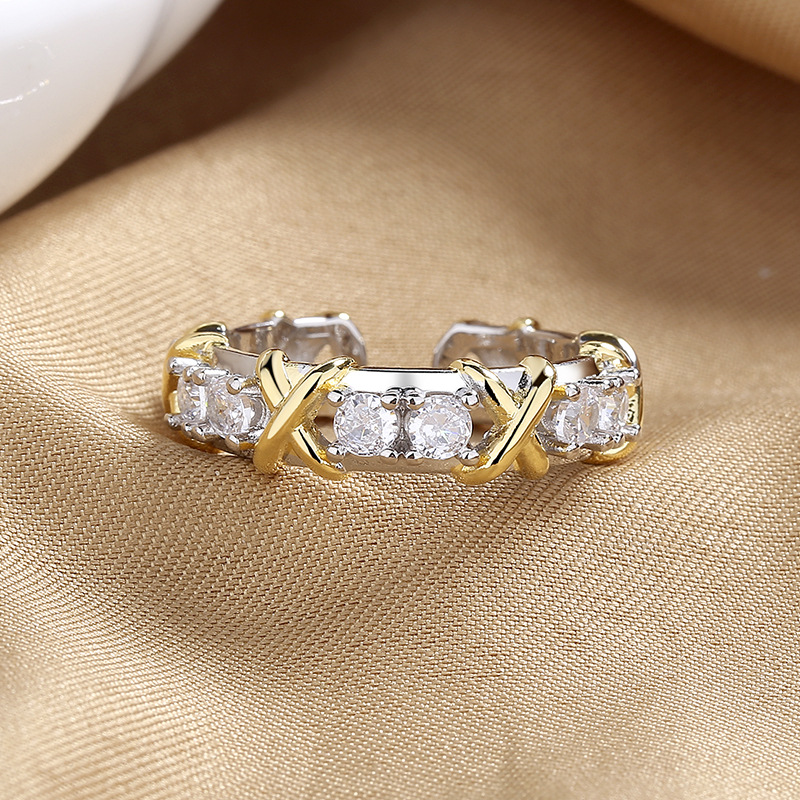 Fashion Color Separation Letter X Cross Zircon Ring
