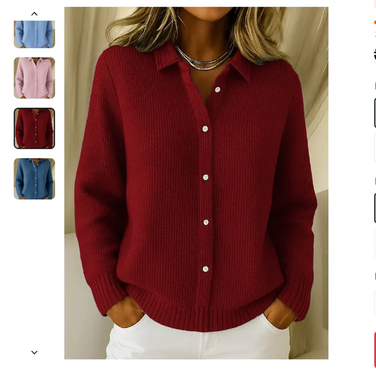 Casual Fashion Button Knitted Lapel Sweater For Women Long Sleeve Knitted Sweaters Tops Winter Jumper - Wine Red