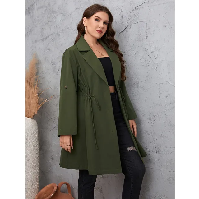 Simple Graceful Style Suit Collar Mid length Solid Color Plus Size Coat Green - Shop at LoveMi