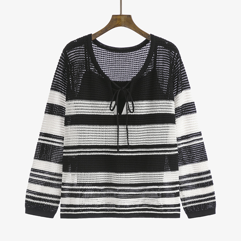 Striped Loose Cardigan Women's Sling Two-piece Set