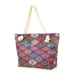 Geometric Large Capacity Multifunctional Tote - Rhombus Flower - View 1