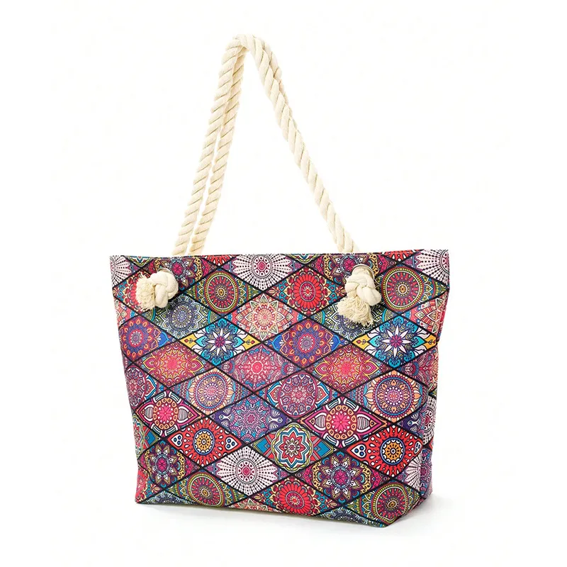 Geometric Large Capacity Multifunctional Tote - Rhombus Flower