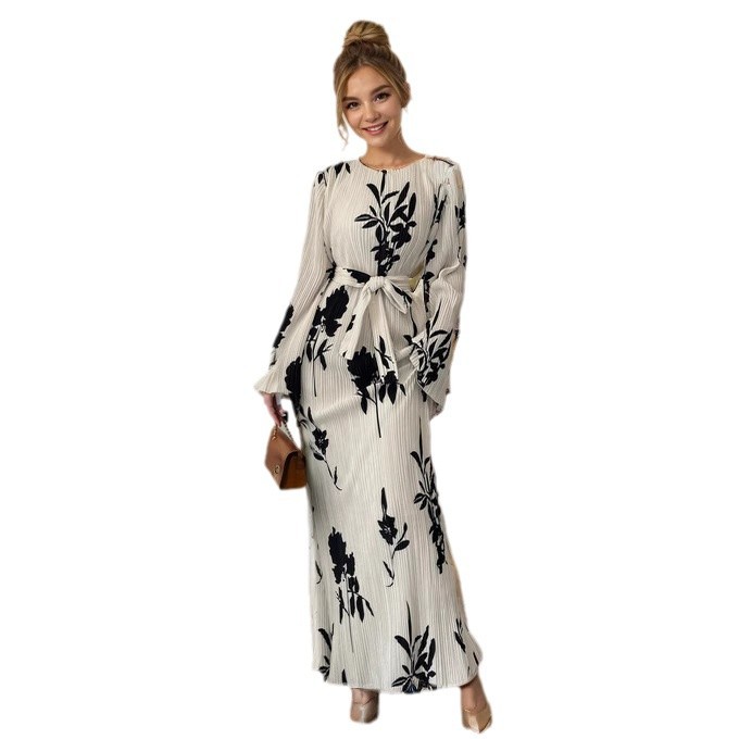 Pleated Fabric Horn Long Sleeve Dress