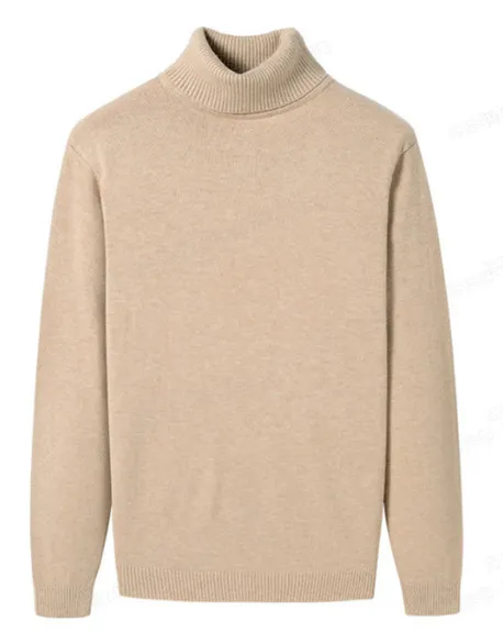 Men's Fleece lined Thick High neck Slim fit Knitted Sweater Beige - Shop at LoveMi