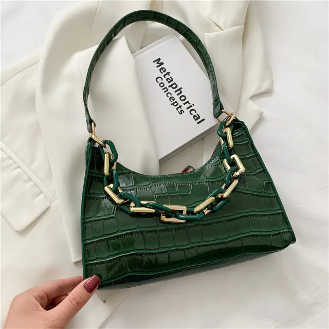 Fashion Stone Texture Shoulder Bag With Chain Women's Underarm Bag Green - Shop at LoveMi