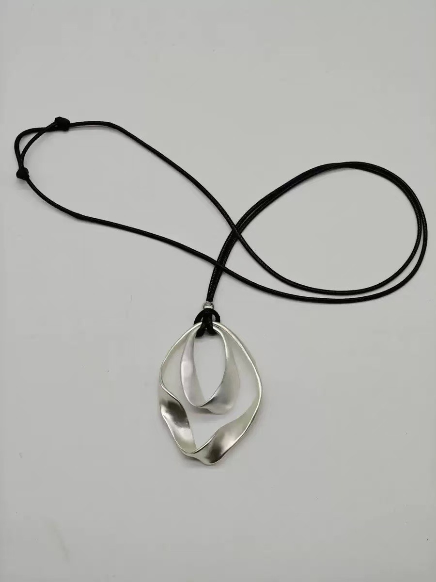 Womens Adjustable Leather-String Necklace With Irregular Pendant
