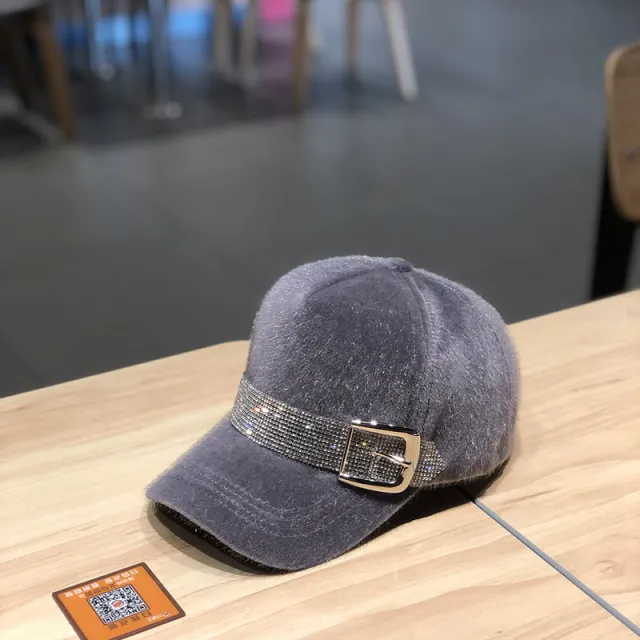 Street Fashion Diamond Baseball Korean Fashion Winter Warm Outdoor All matching Peaked Cap Gray - Shop at LoveMi
