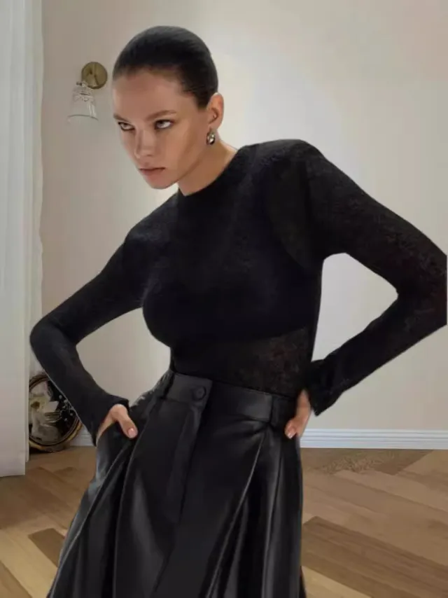 Pure Color Simple Round Neck Long Sleeve Sweater Black - Shop at LoveMi