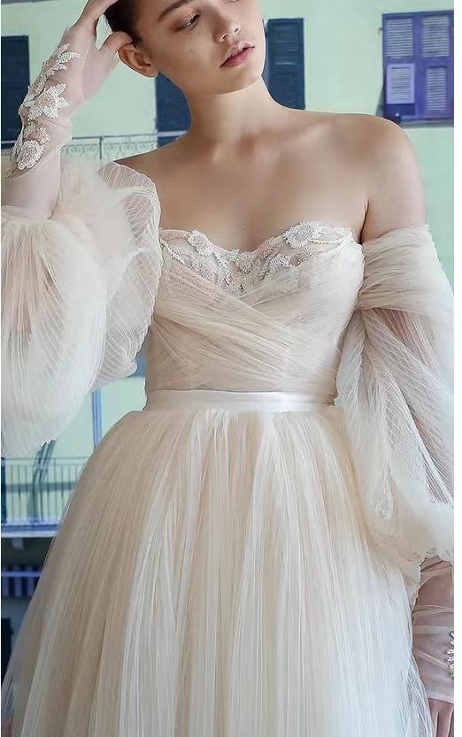 Plus Size Mesh Pleating Long Sleeve High Waist Tube Top Off Shoulder Dress