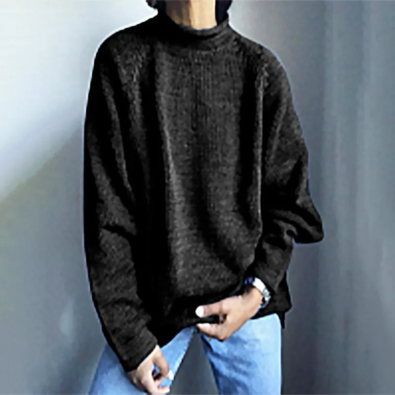Solid Color Pullover Loose Casual Sweater - Black