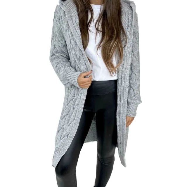 Hooded Knit Cardigan Coat Overcoat Women Light Gray - Shop at LoveMi