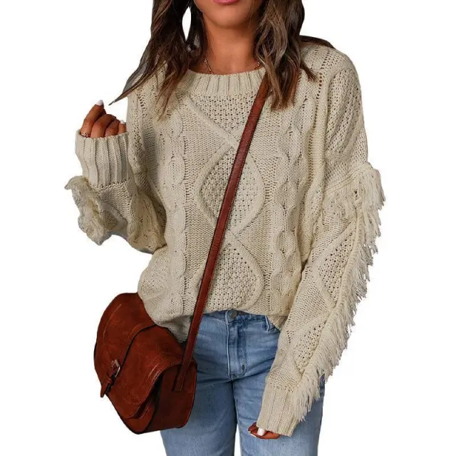 Fashion Pullover Round Neck Knitted Sweater For Women Apricot - Shop at LoveMi