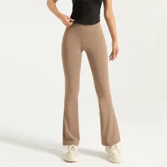 High Waist Hip Lift Yoga Bell-bottom Pants Nude Feel Fitness - Nude - View 1