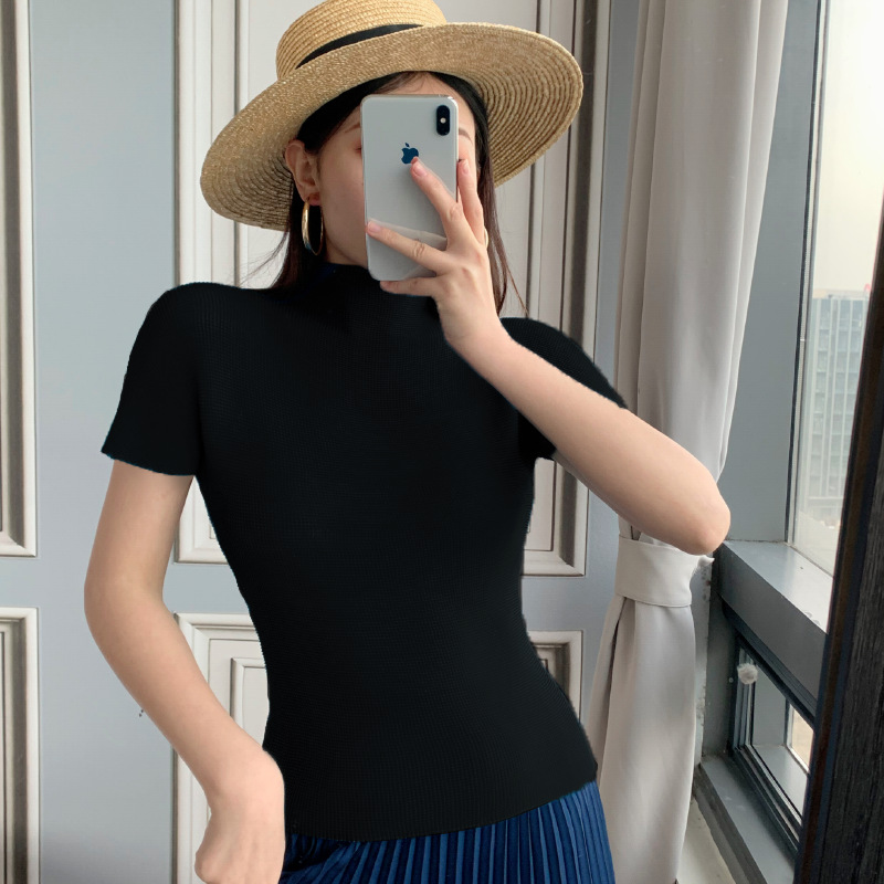 Women's Chiffon Shirt Temperament Half Neck Top Black - Shop at LoveMi