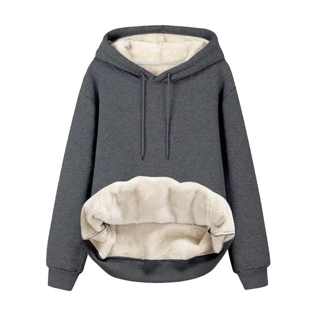 Solid Color Hooded Drawstring Sweatshirt Gray - Shop at LoveMi