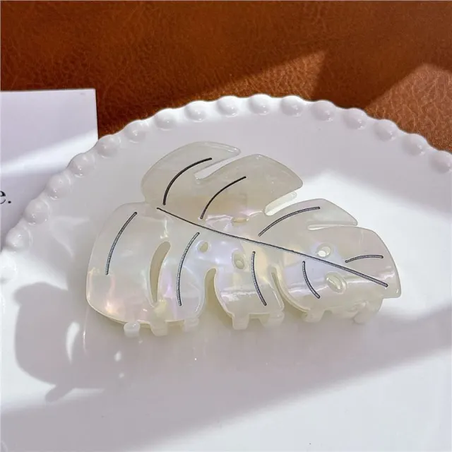 Creative Decorative Colorful Acetate Leaves Barrettes Bright White - Shop at LoveMi