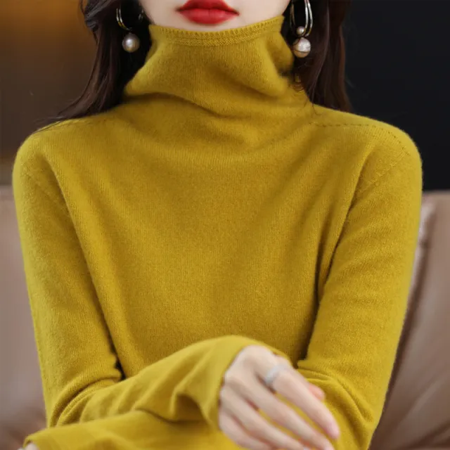 Women's Pile Collar Pullover Long sleeved Sweater Mustard Yellow - Shop at LoveMi