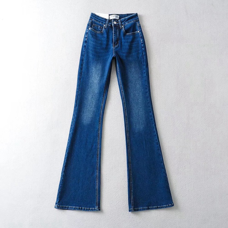 Women's Fashion High Waist Tight Elastic Slimming Love Micro Flared Jeans Blue - Shop at LoveMi