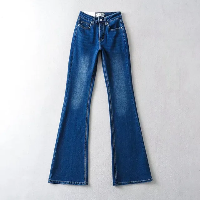 Women's Fashion High Waist Tight Elastic Slimming Love Micro Flared Jeans Dark Blue - Shop at LoveMi