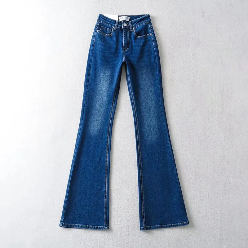 Women's Fashion High Waist Tight Elastic Slimming Love Micro Flared Jeans - Blue