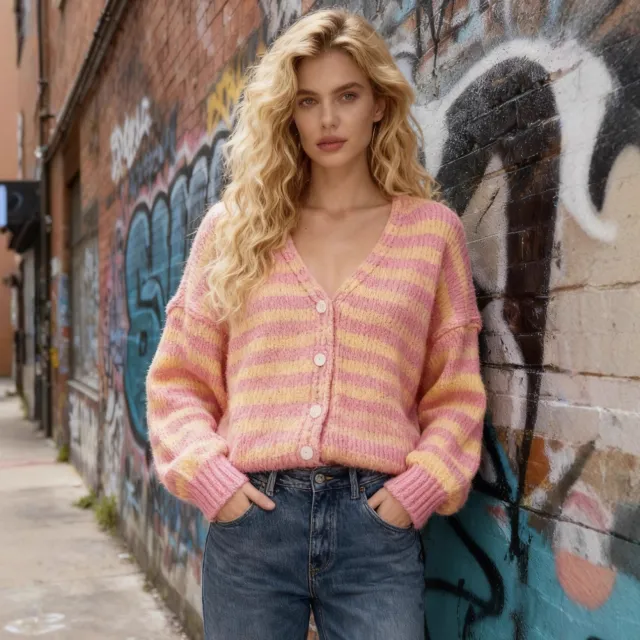 Women's Color block Striped Sweater Pink - Shop at LoveMi