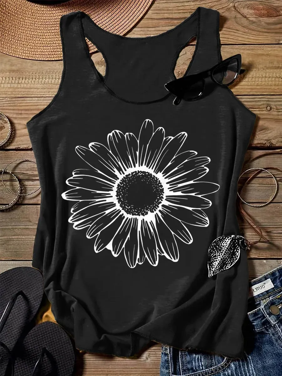 202 Casual Round Neck Narrow Edge Top Loose Sports Pattern Digital Printing Vest Women's Clothing - G45Z872-L