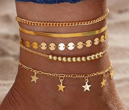 New Cuban Link Chain Anklet Multi layer XINGX Wafer Beach Women Gold - Shop at LoveMi