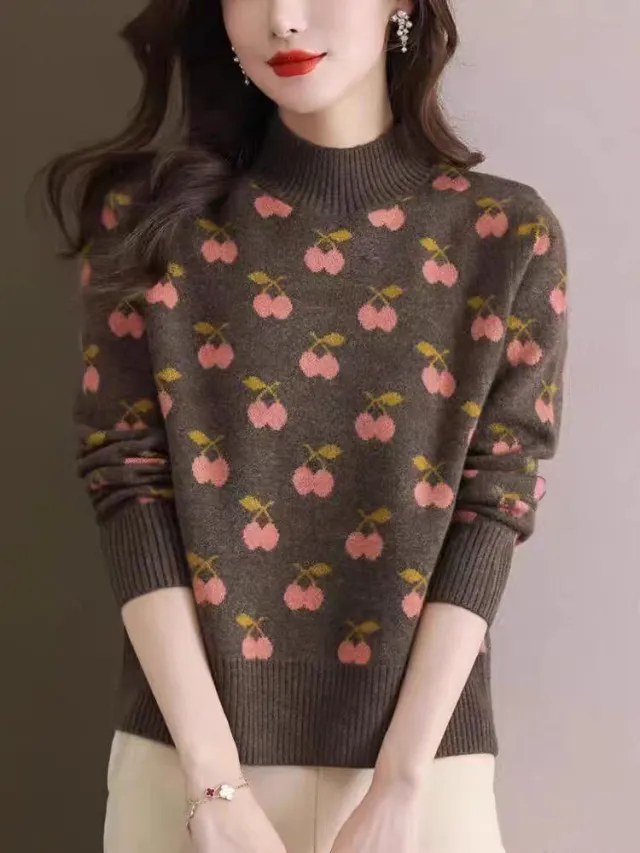 Women's Cashmere Sweater Autumn And Winter New Half Turtleneck Bottoming Shirt Brown - Shop at LoveMi
