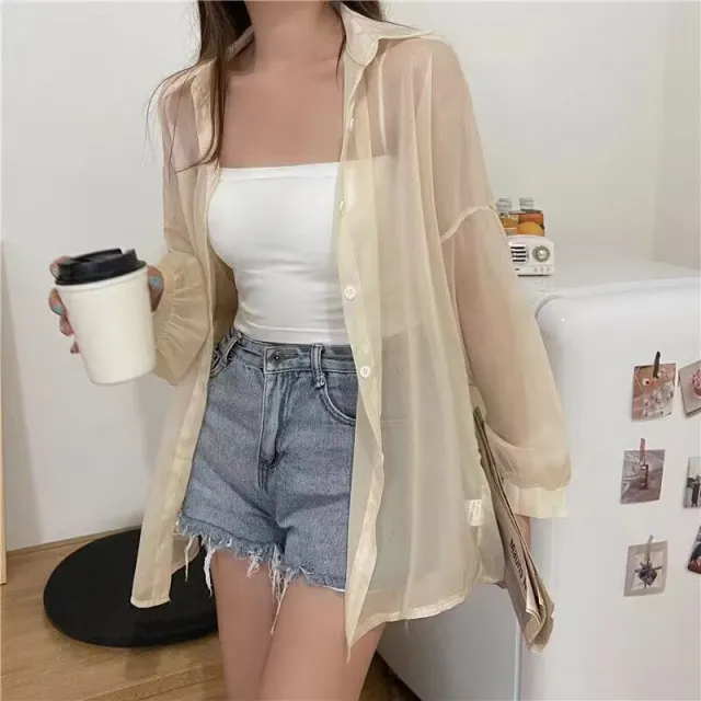 Pearl Yarn Women's Design Sense Niche Thin Long sleeved Jacket Apricot - Shop at LoveMi