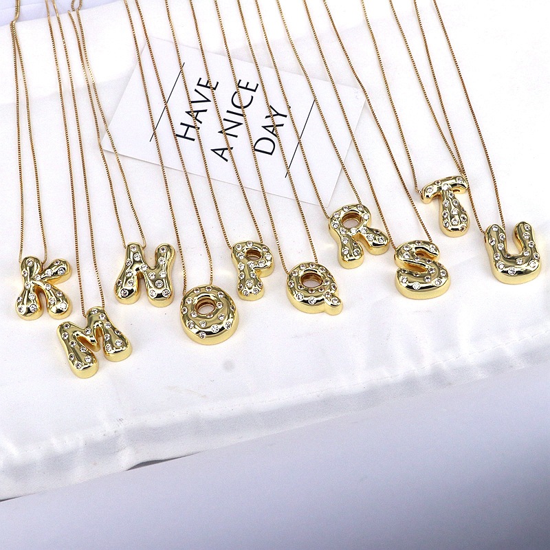 Gold-plated Balloon Bubble Inlaid Zirconium 26 Letter Pendant Necklace