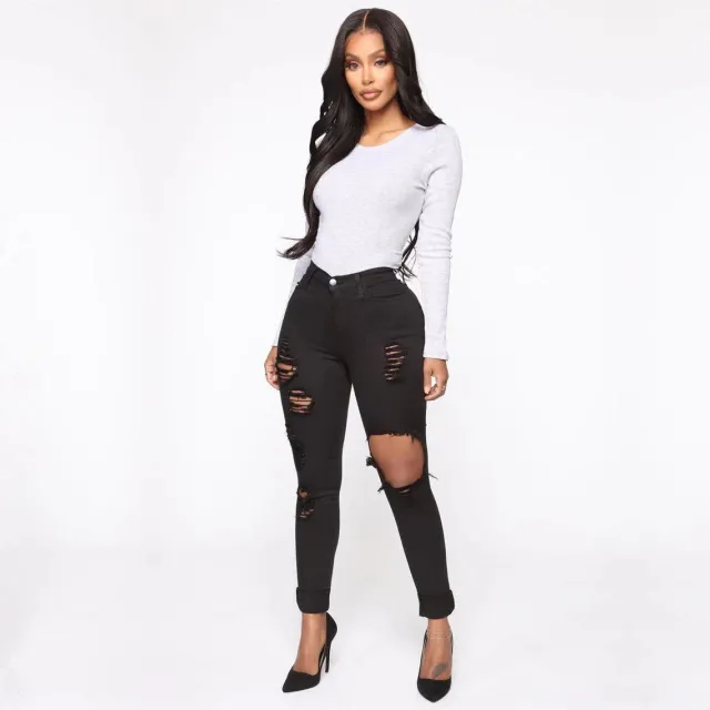 Women's Casual Knee Ripped Jeans Black - Shop at LoveMi