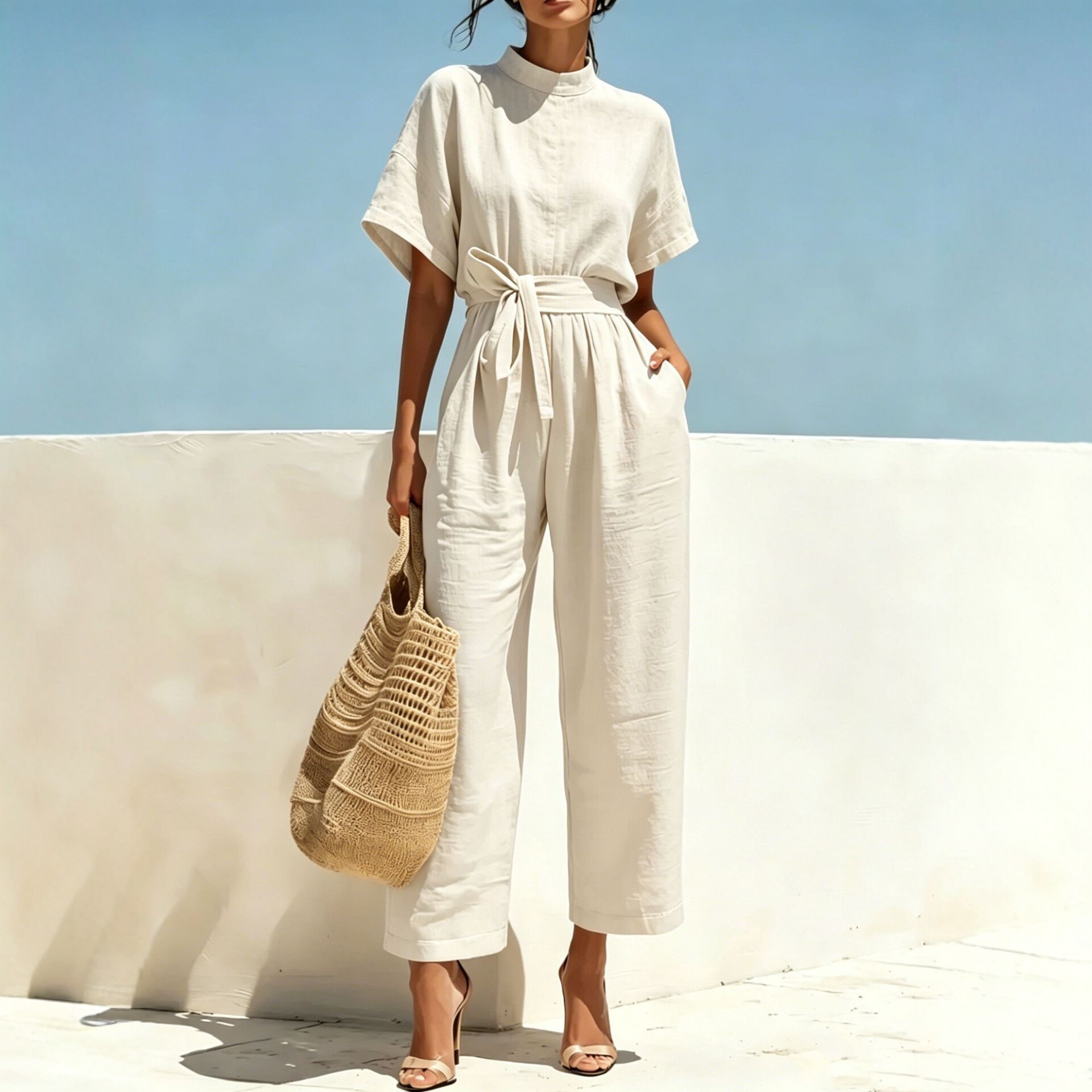 Womens Loose-fit Casual Chic Solid-color Set