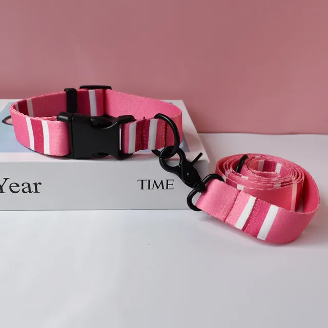 Ethnic Style Webbing Printed Pet Collar Outdoor Dog Walking Dog Leash Pink Ribbon - Shop at LoveMi